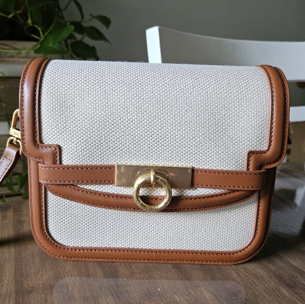 Parisa Wang Canvas Leather Grace Flap Crossbody Bag